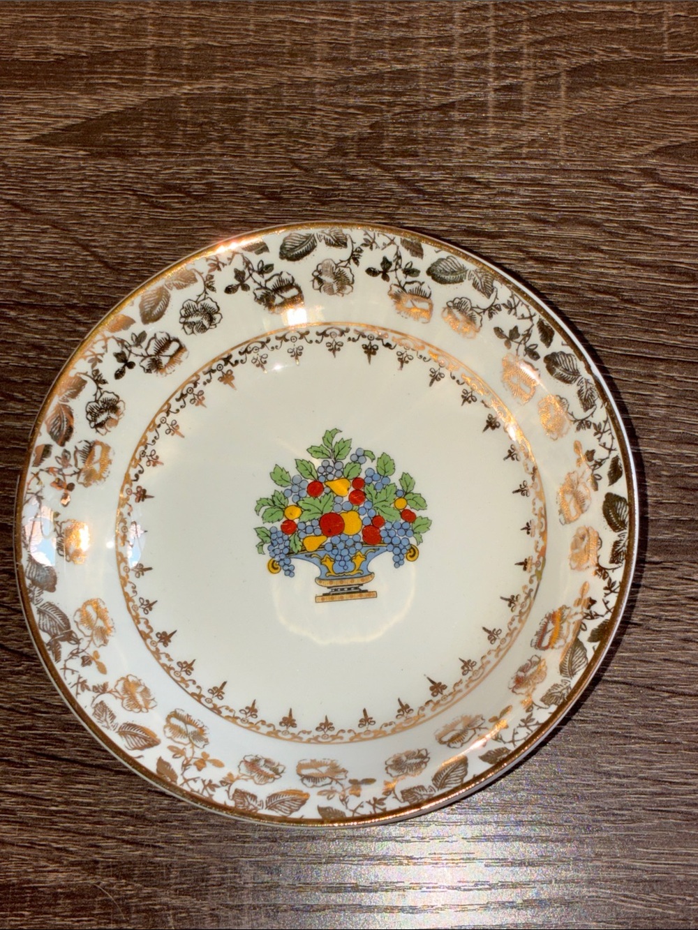 4 Vintage Pope Gosser Floral Fruit Basket Accent Side Plate WhiteGold Trim
